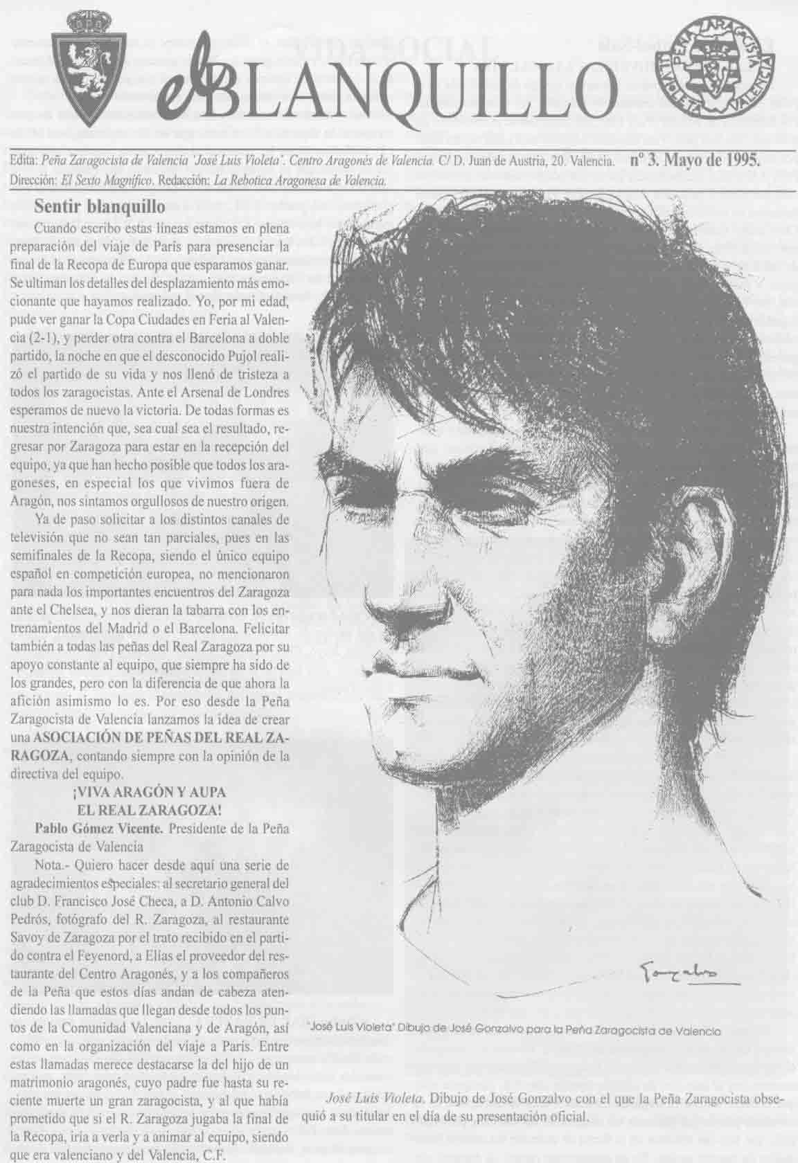 N�3. Mayo de 1995. 'J.L. Violeta' de Gonzalvo. En la editorial: propuesta de crear la Asociaci�n de pe�as. Haza�as del equipo de f�tbol sala y vida social.