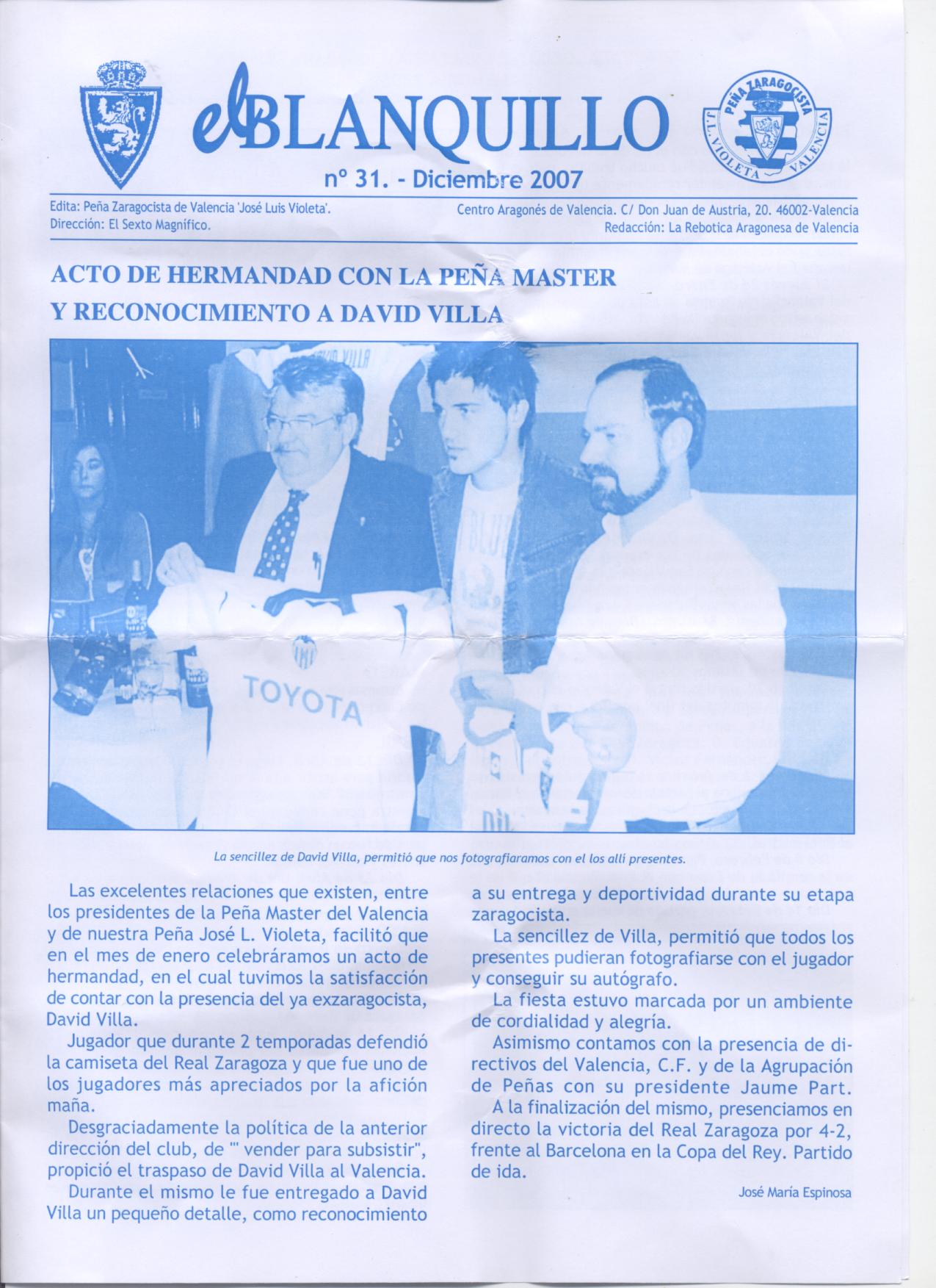 N�20. Diciembre de 2007.(en la portada aparece err�neamente como 31) Hermandad con la pe�a M�ster.Memoria del 2006.