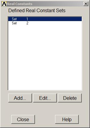 Figure 8. Defined Real Constants Sets.