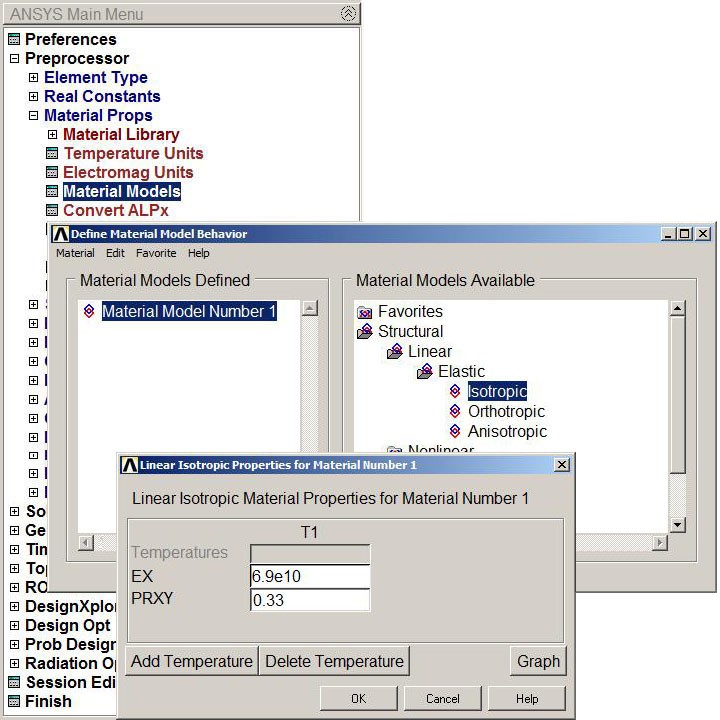 Figure 9. Aluminium properties (material 1).
