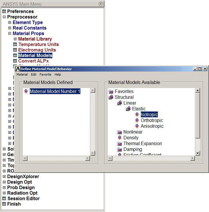 Figure 7. Material properties.