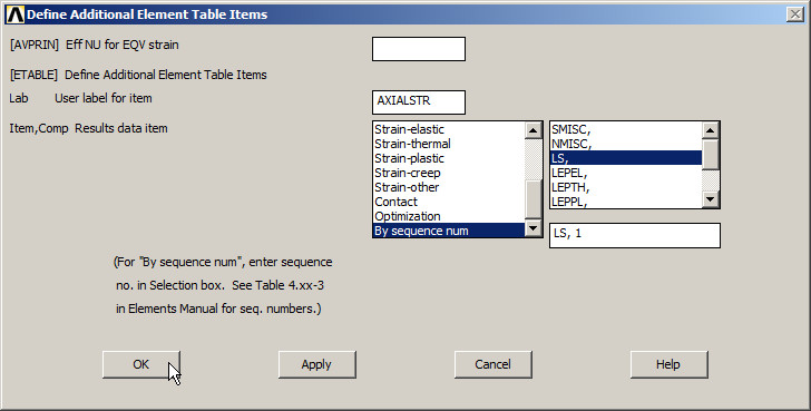 Figure 21. Additional Element Table Items.
