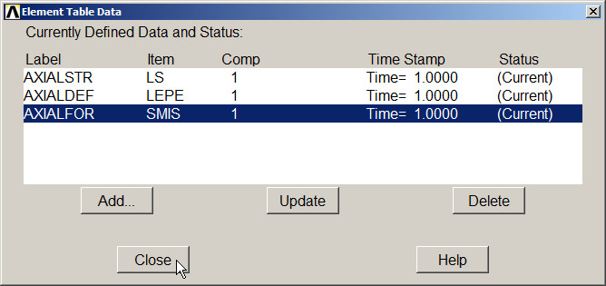 Figure 22. Element Table Data.