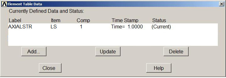 Figure 26. Element Table Data.