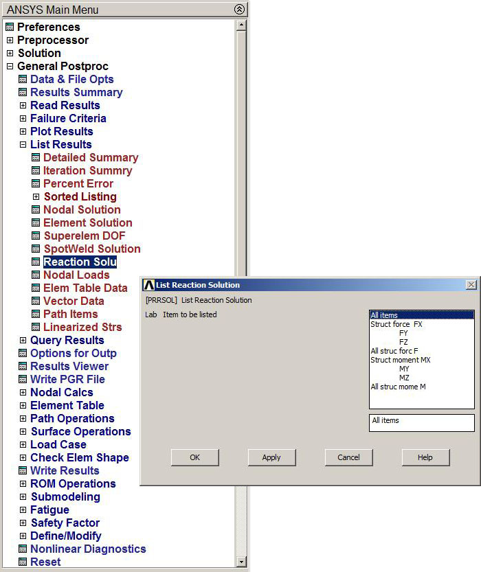 Figure 33. List Reaction Solution.