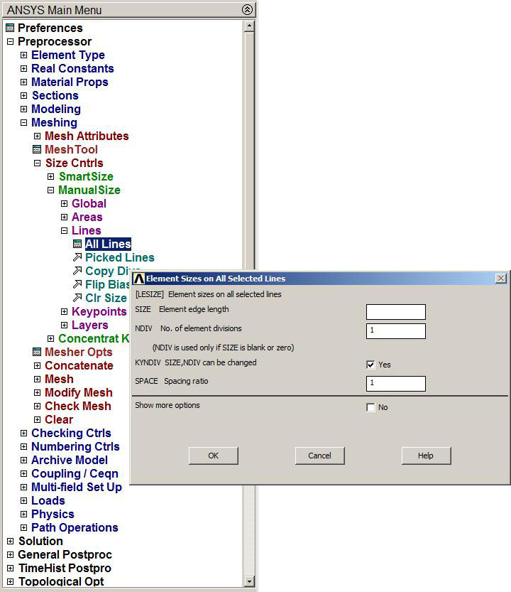Figure 15. Element size to mesh the model.