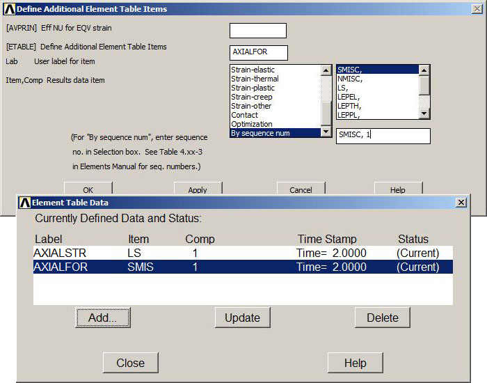Figure 33. Element Table Data.