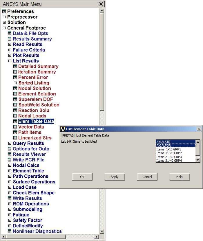 Figure 34. Select labels form Element Table Data.