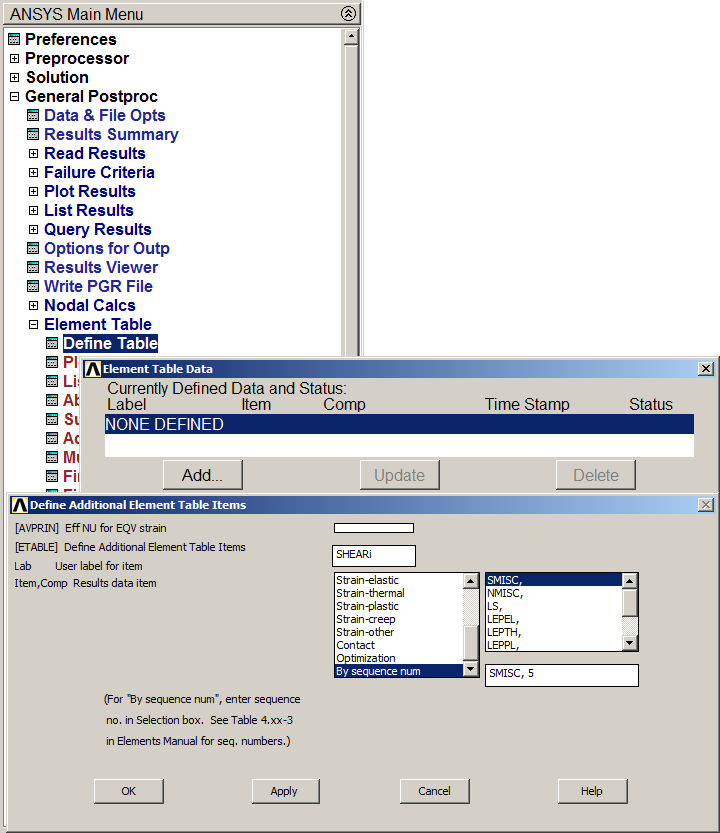 Figure 25. Element Table Data.