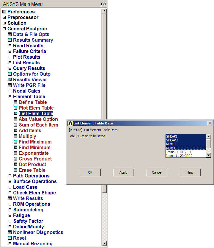 Figure 27. List Element Table Data.