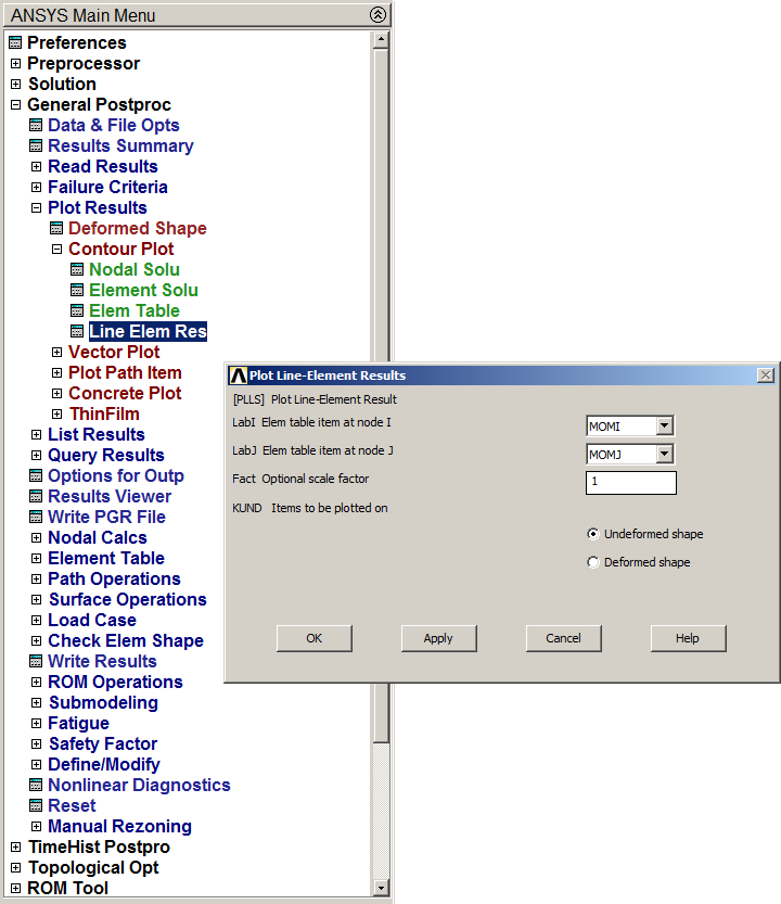 Figure 31. Plot bending moments.