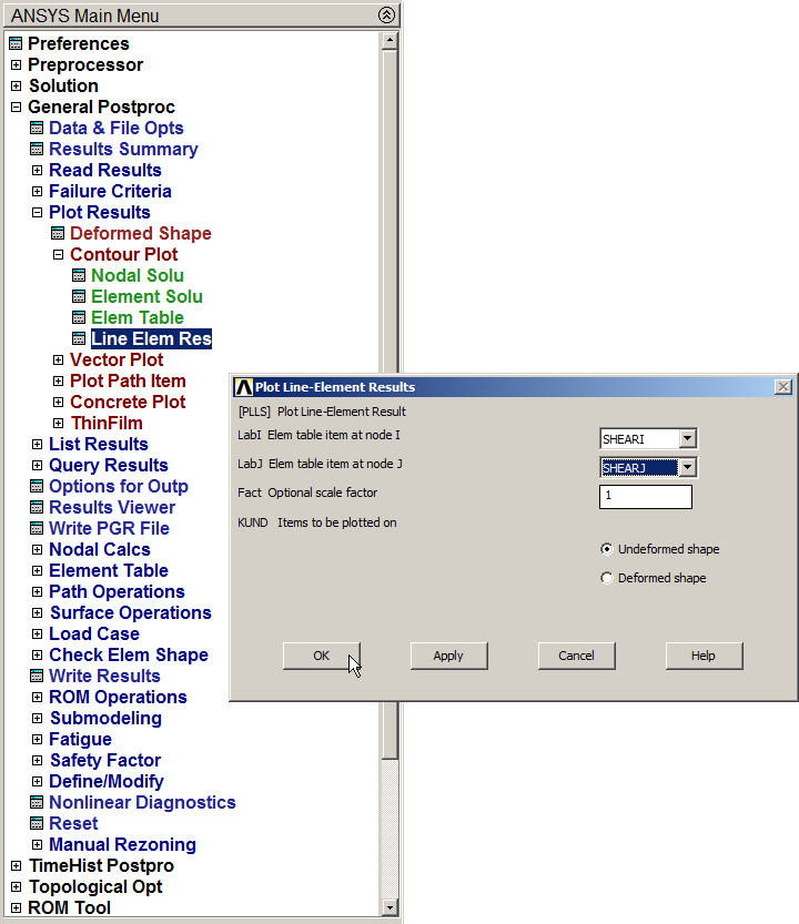 Figure 28. Select labels for shear forces.