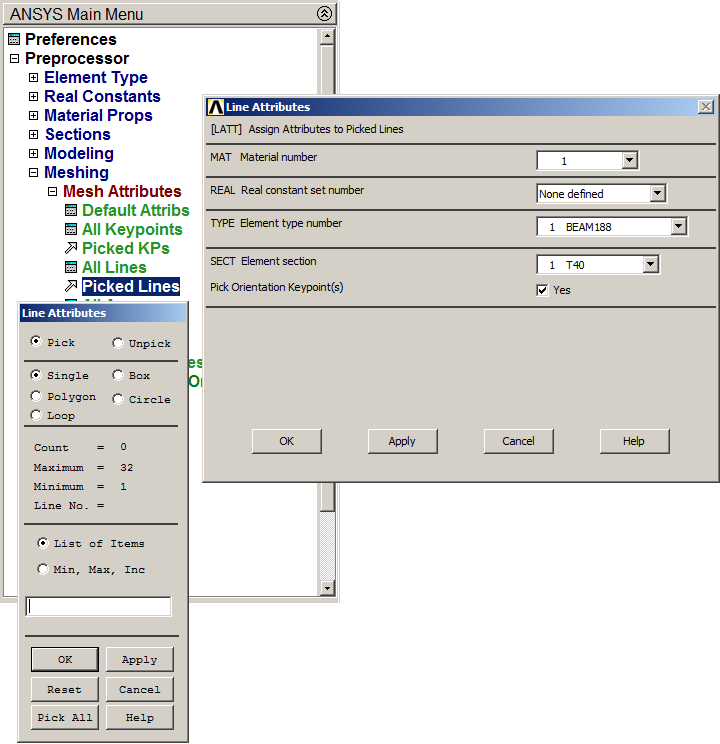 Figure 22. Line Attributes for T40 section.