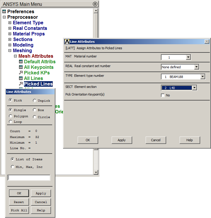 Figure 23. Line Attributes for L40 section.
