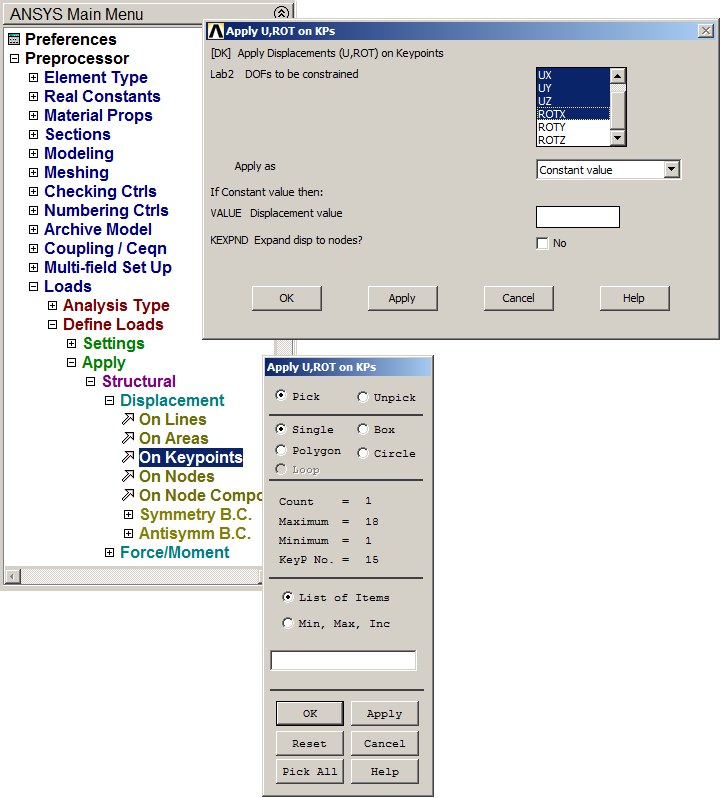 Figure 28. Boundary condition for the left support.
