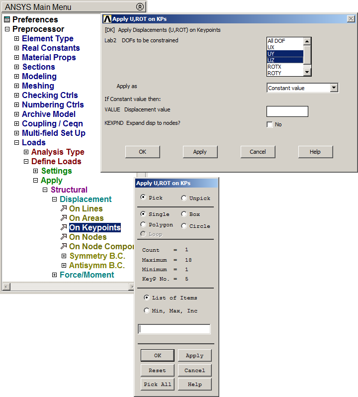Figure 29. Boundary condition for the right support.