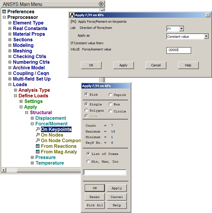 Figure 30. Applying 20000 N loads.