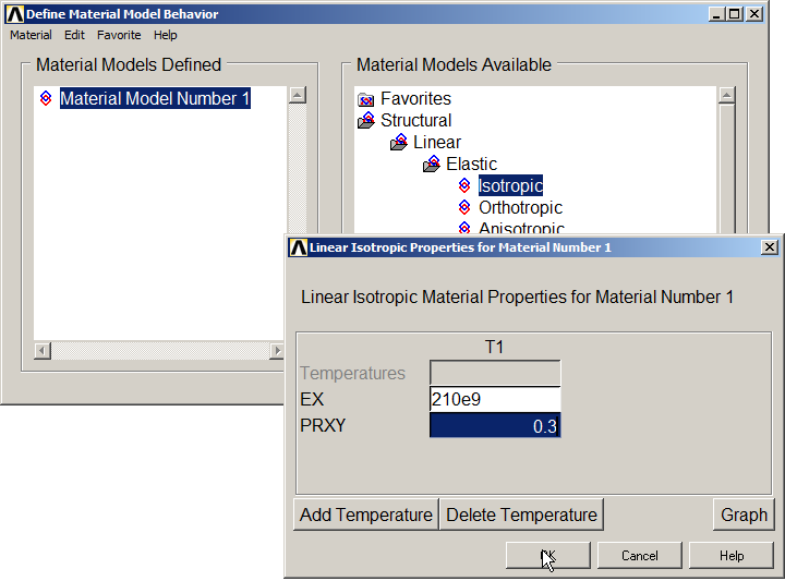 Figure 3. Material Properties.