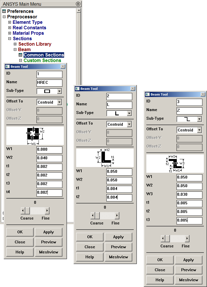 Figure 4. Defining the three sections.