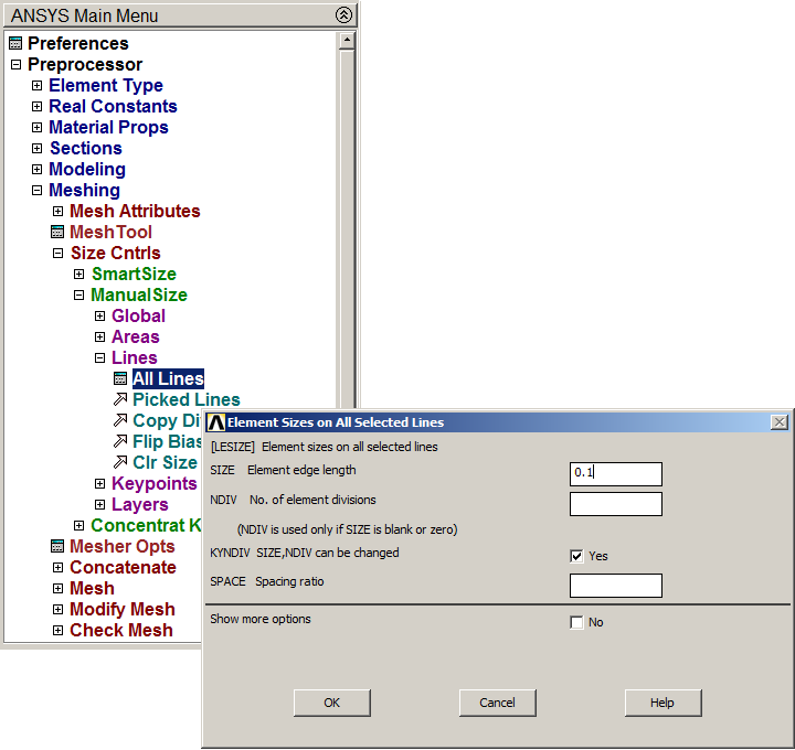 Figure 14. Defining the element size.