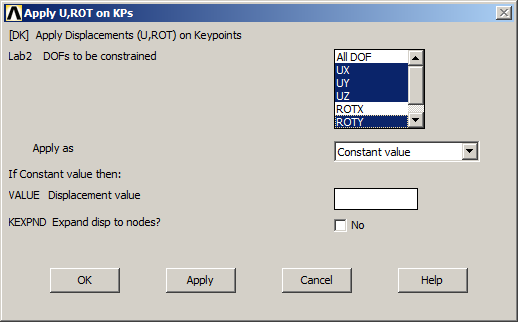 Figure 21. Boundary conditions for keypoint 15.