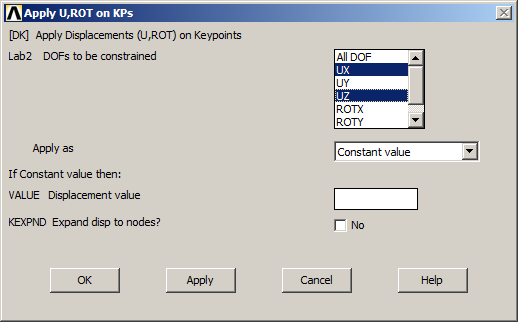 Figure 22. Boundary conditions for keypoint 18.