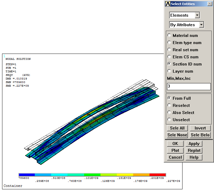 Figure 28. Stress distribution at the top.