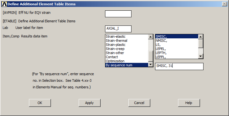 Figure 26. Labels to represent axial stresses.