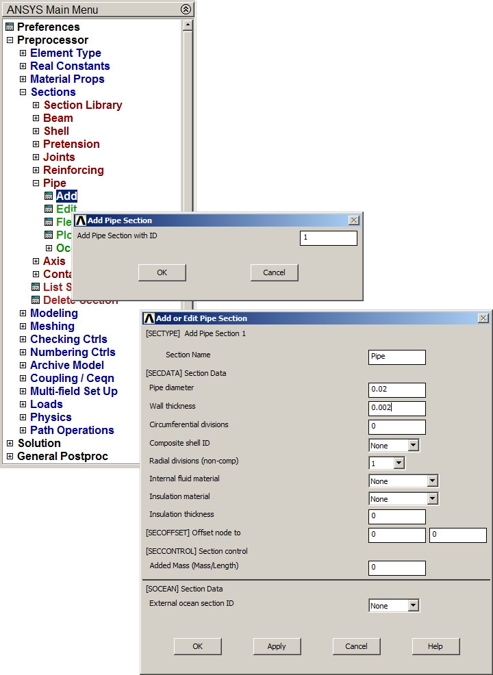 Figure 3. Input geometric characteristics for