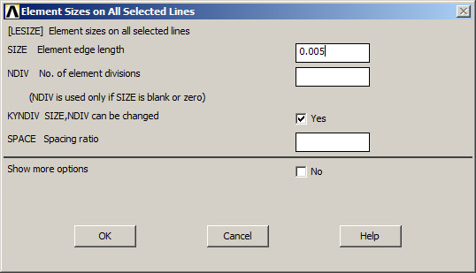 Figure 9. Defining the element size.