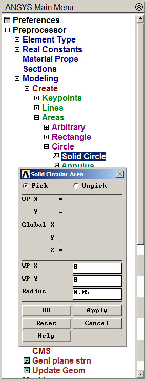 Figure 7. Circular area for the hole.