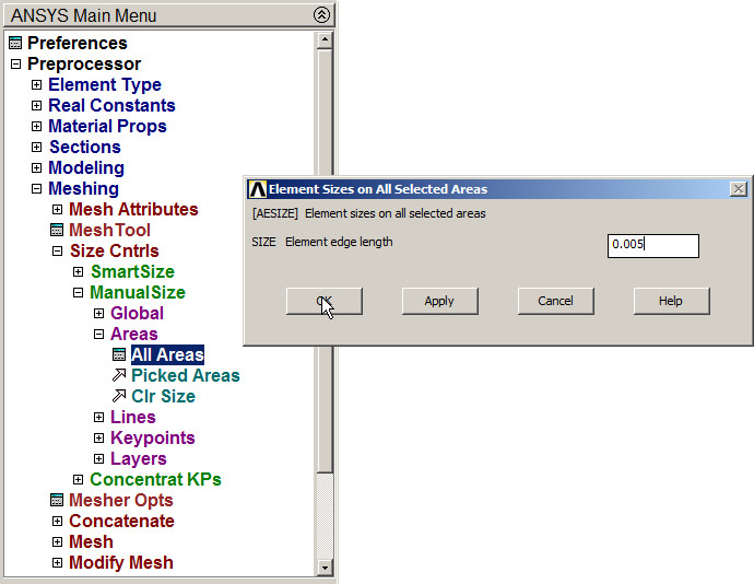 Figure 10. Defining the element size.