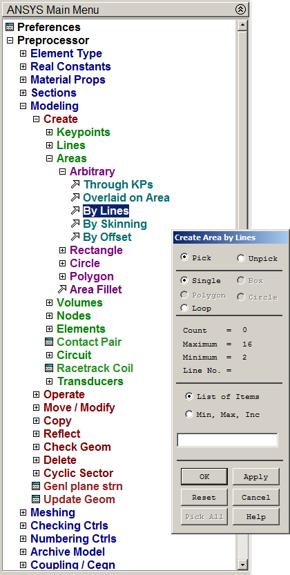 Figure 9. Creating the area.