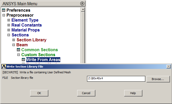 Figure 13. Saving the section with 