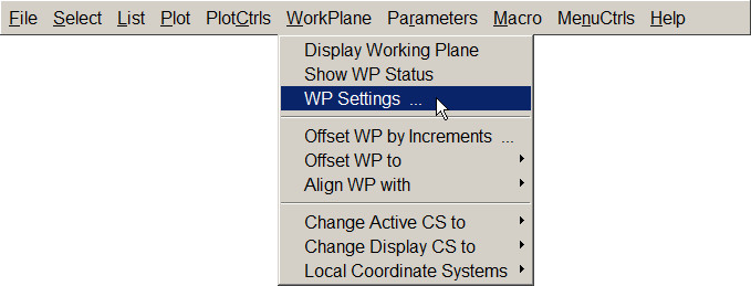 Figure 16. Working Plane Settings.