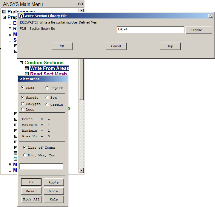Figure 28. Saving the section 