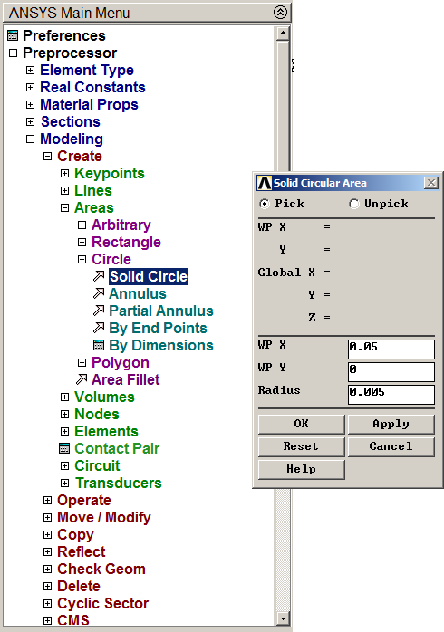 Figure 13. Circular area for the hole.