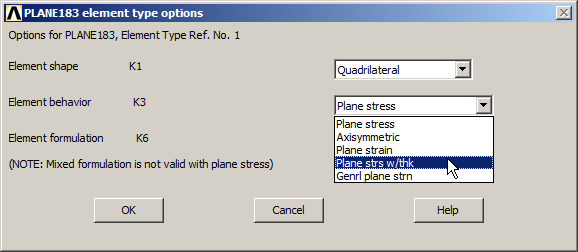 Figure 3. Plane stress with thickness.