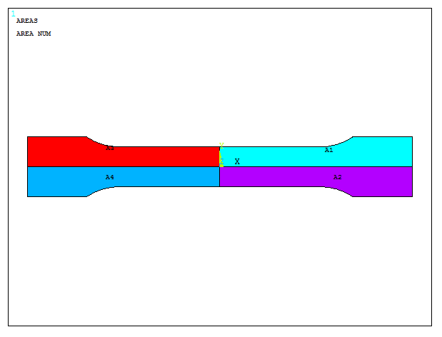 Figure 12. Areas for the tensile-test specimen model.