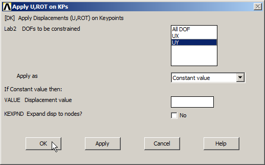 Figure 22. Restrict displacement in UY direction.