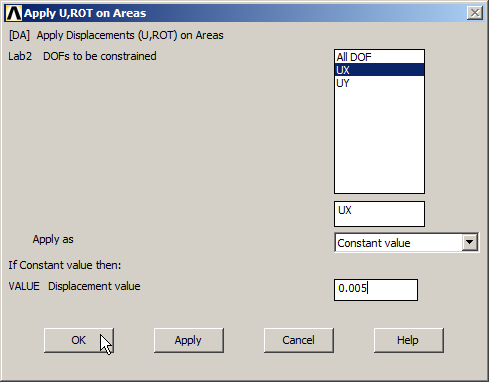 Figure 23. Restrict displacement in UX direction (5 mm).