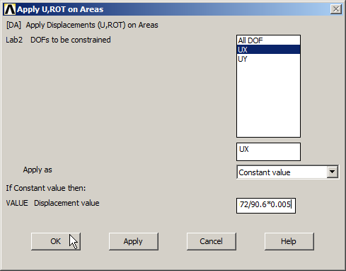 Figure 27. New restriction for the displacement in UX direction.
