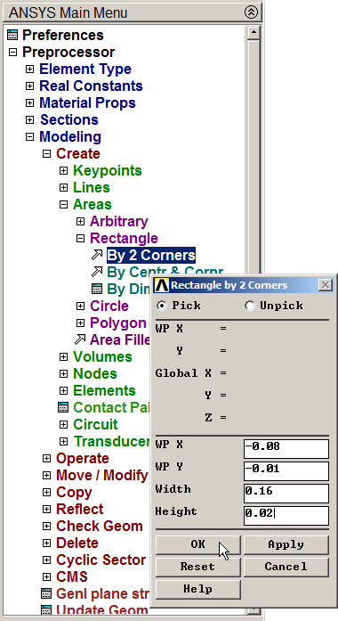 Figure 10. Creating a rectangular area.
