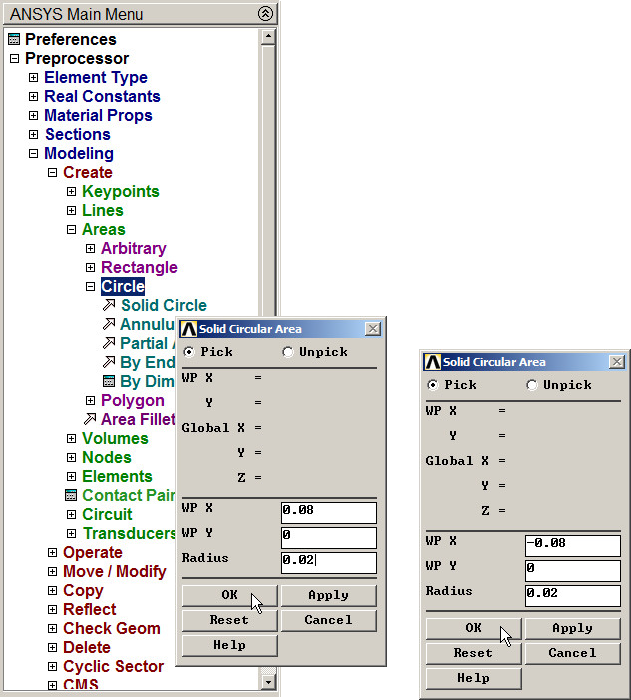 Figure 12. Creating two circular areas.