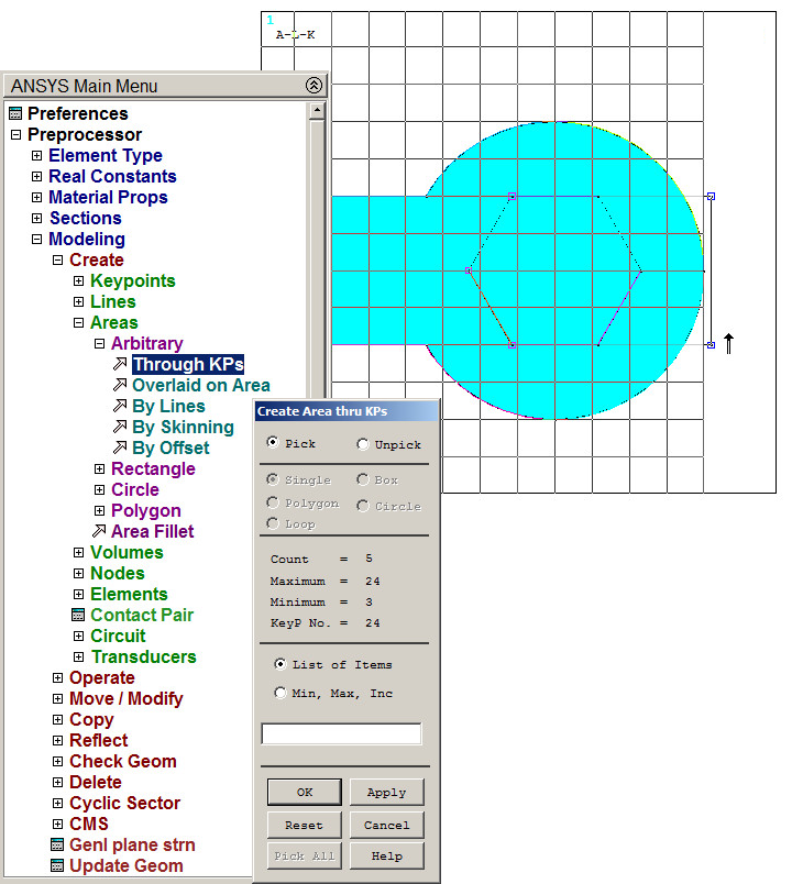 Figure 25. Creating a new area through keypoints.