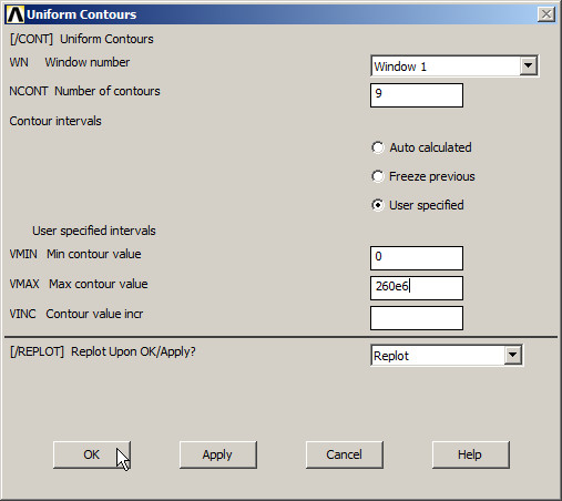 Figure 42. Defining the minimum and maximum values for the stress.