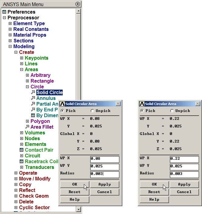 Figure 29. Creating circular areas on the vertical side.
