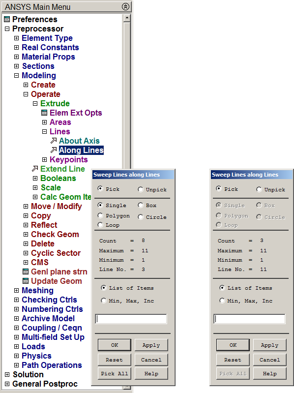 Figure 16. Selecting the lines for the extrusion.
