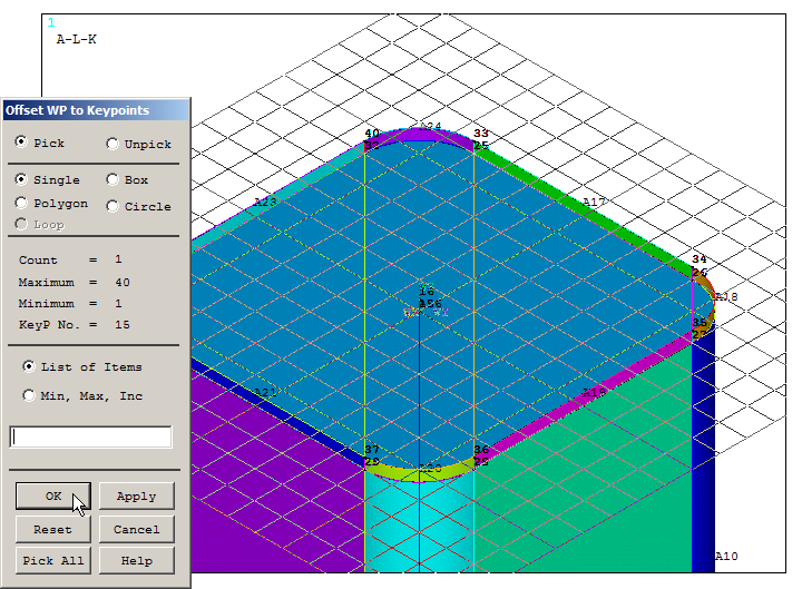 Figure 24. Working Plane at the top of the model.
