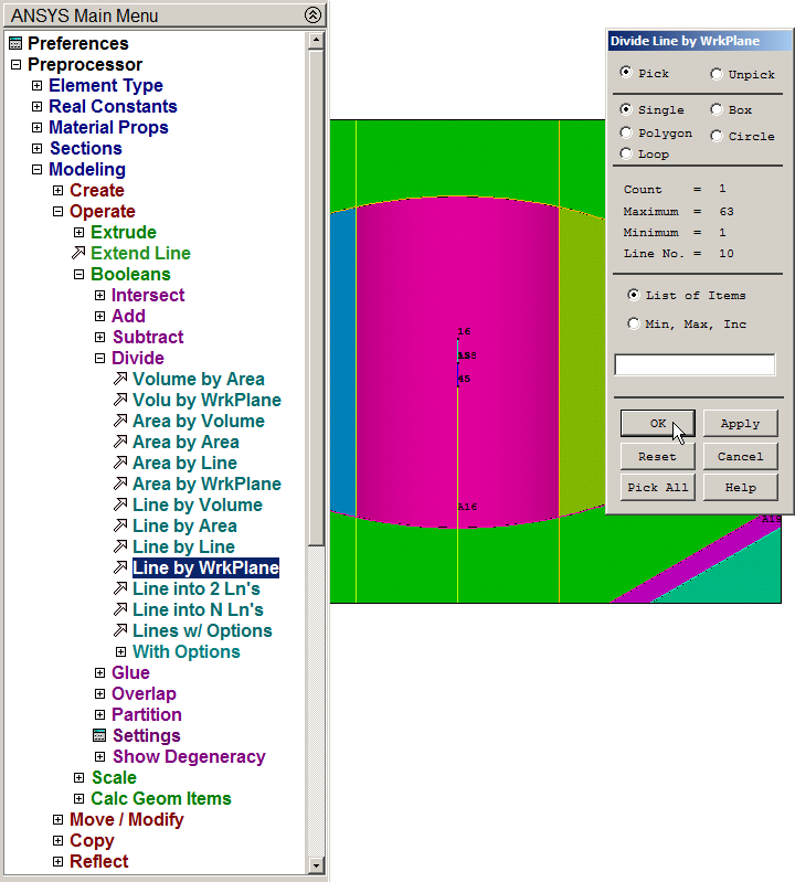 Figure 27. Dividing the line by the working plane.